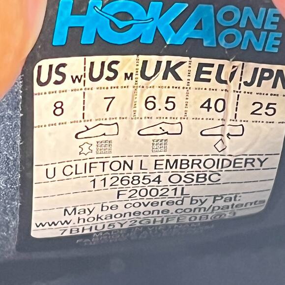 HOKA One One Clifton L Embroidery Blue Running Shoes 1126854 OSBC Women's Size 8 - Picture 10 of 11